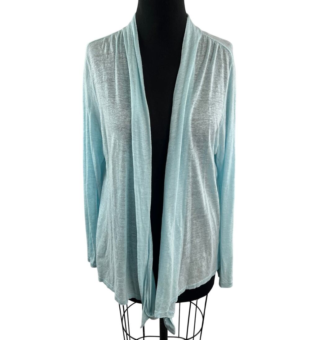 J. Jill Light Blue Cardigan Sweater Linen Shawl Collar Long Sleeve Size Large L
